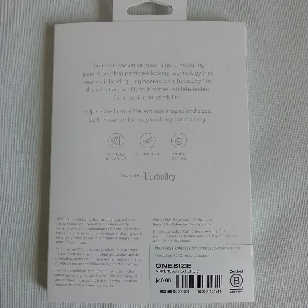 Athleta OS Pack of 2 Charcoal Gray Lightweight Particle Blockin Activate Mask